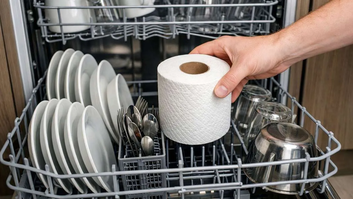 Leg een rol toiletpapier in de vaatwasser: waarom het werkt